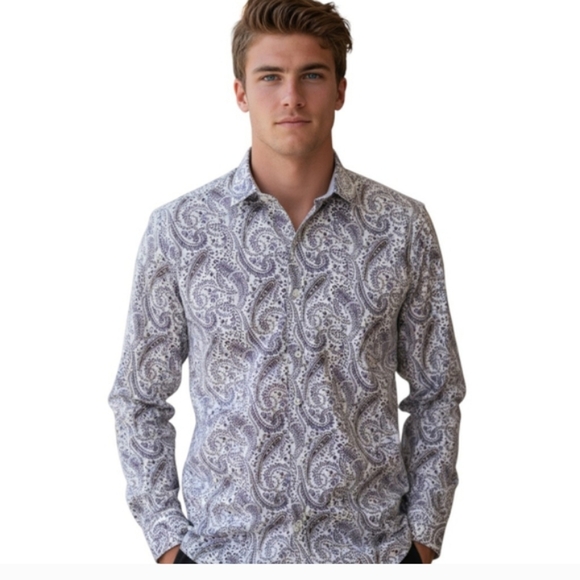 Bugatchi UOMO 2XLT Men's Purple and White Paisley Shirt Designer Business Party - Picture 6 of 6